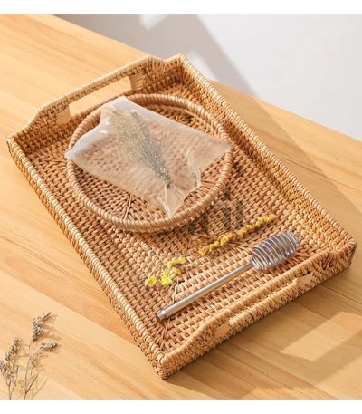 Khay mây đựng cốc hình chữ nhật