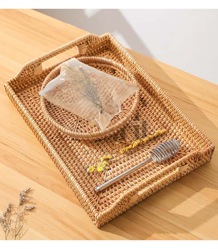 Khay mây đựng cốc hình chữ nhật
