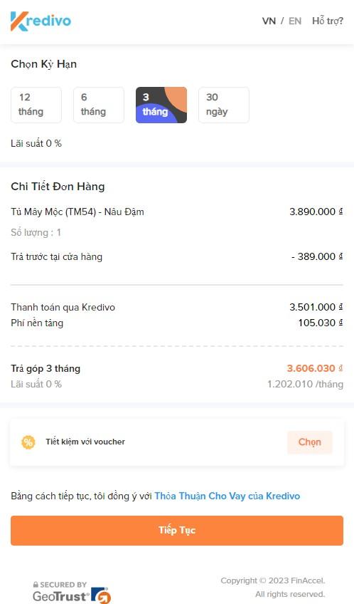 Kiểm tra đơn hàng và có thể tùy chỉnh kỳ hạn/ số tiền trẩ trước mong muốn