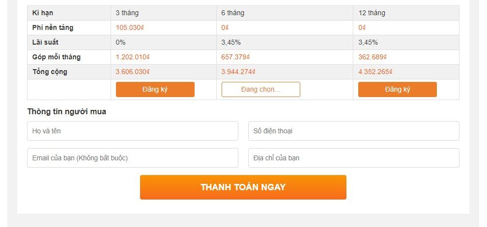Chọn ký hạn/ trả trước mong muốn và điền thông tin