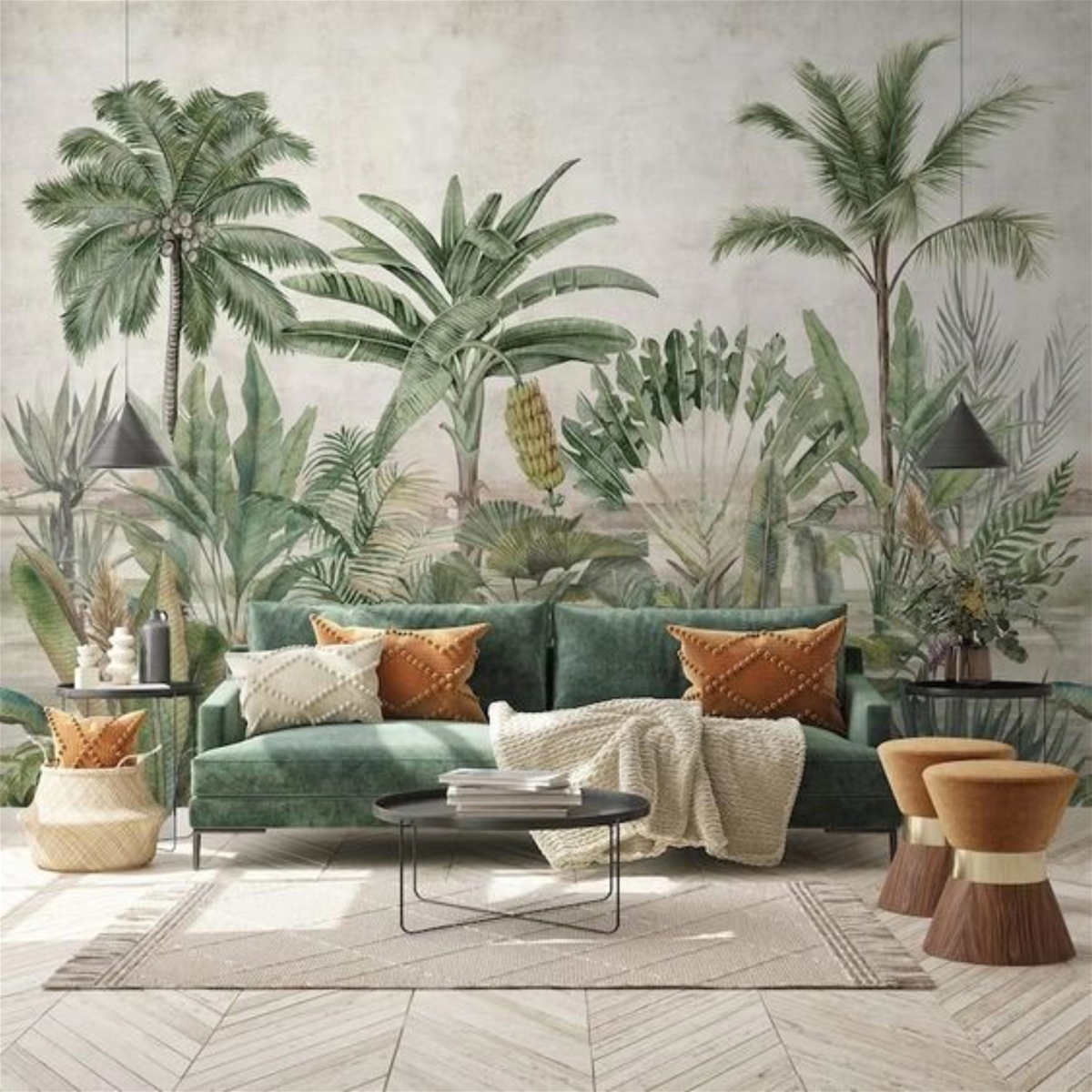 Những bức tường trong phong cách nhiệt đới (tropical style) này thường được trang trí sinh động, độc đáo