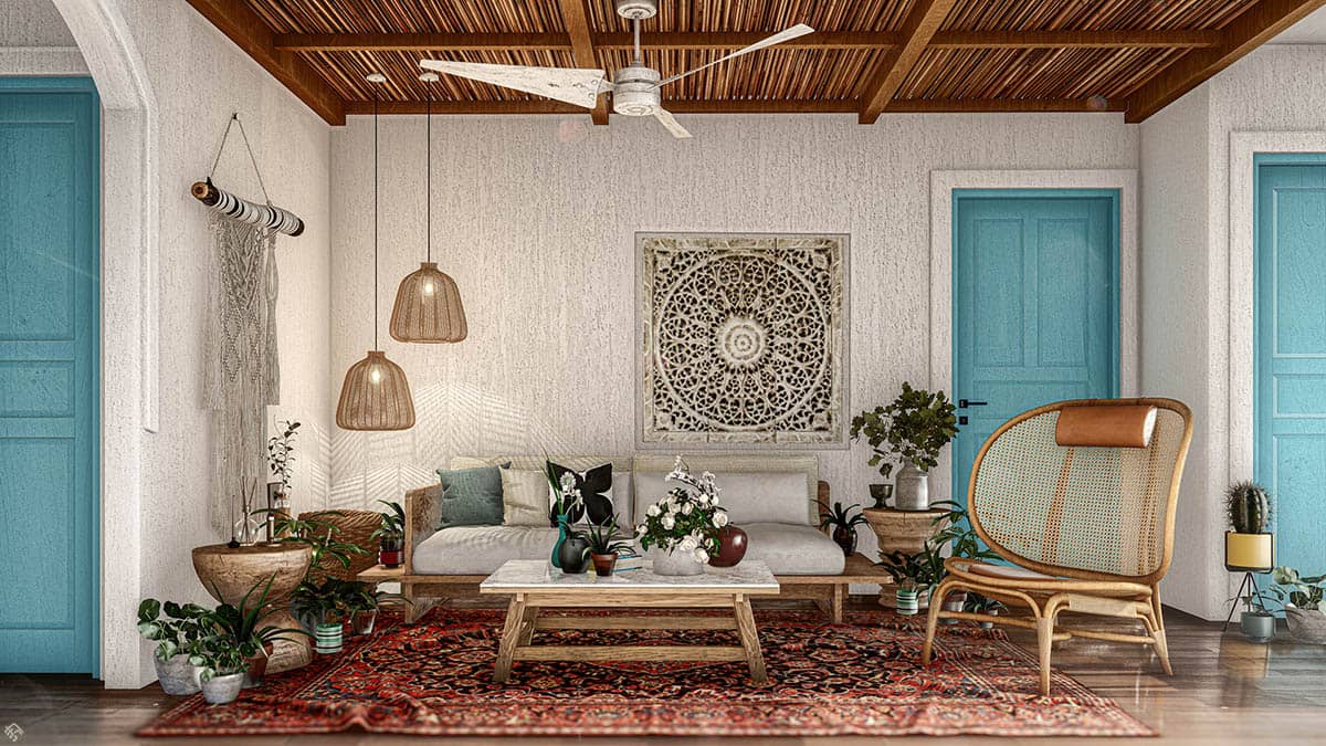 Thảm trải nhà từ vải tự nhiên là nét độc đáo của phong cách Rustic