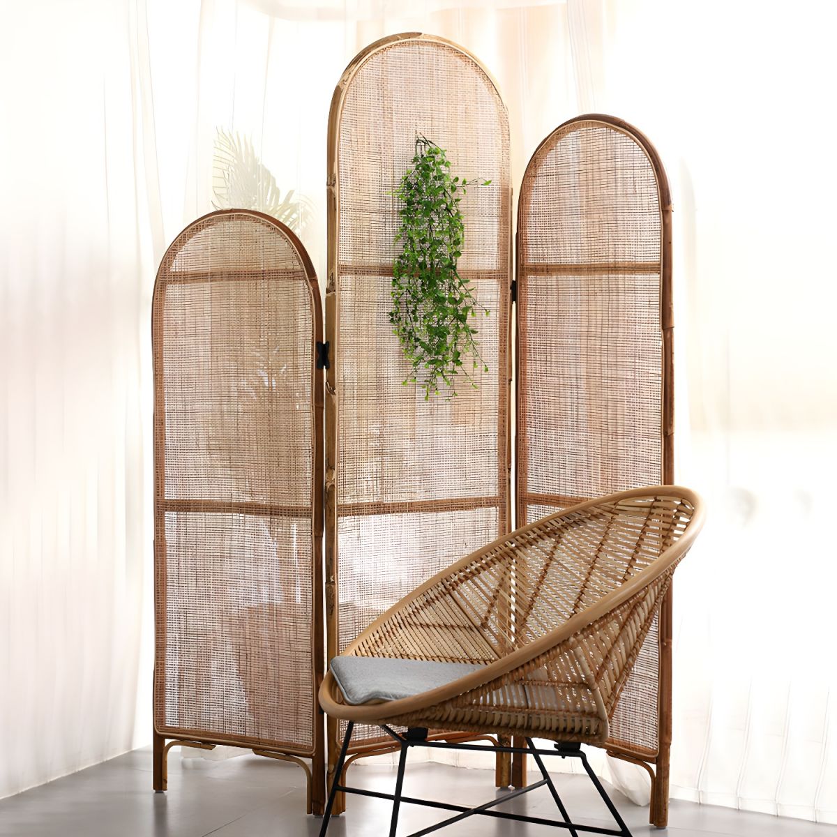 Vách ngăn phòng 3 tấm phong cách Tropical